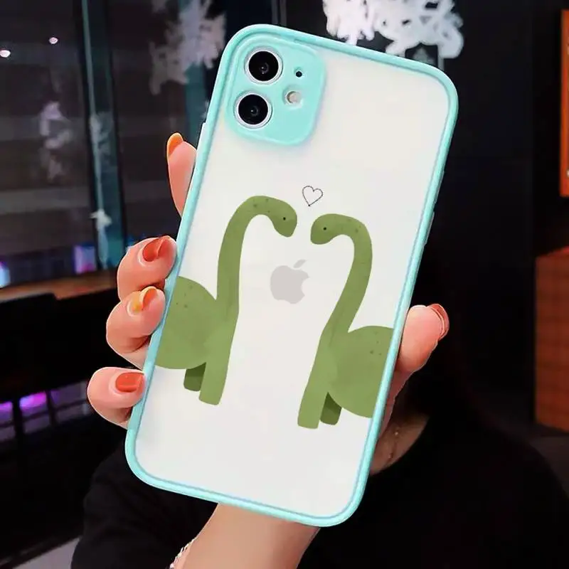 

Phone Case For iPhone 12 11 Mini Pro XR XS Max 7 8 Plus X dinosaur Matte transparent blue Back Cover