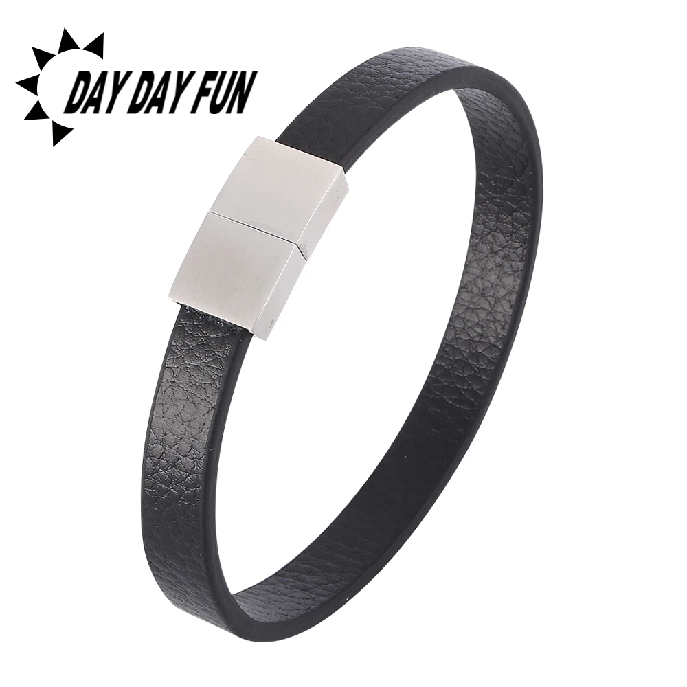 Модный простой черный коричневый кожаный браслет для мужчин S. Магнитный со