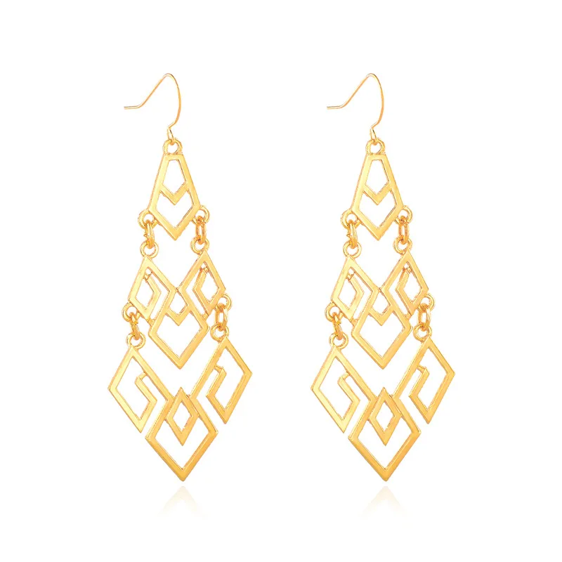 

Hot-selling ethnic style earrings in Europe and America, exotic vintage metal hollow flowers, simple diamond-shaped wild earring