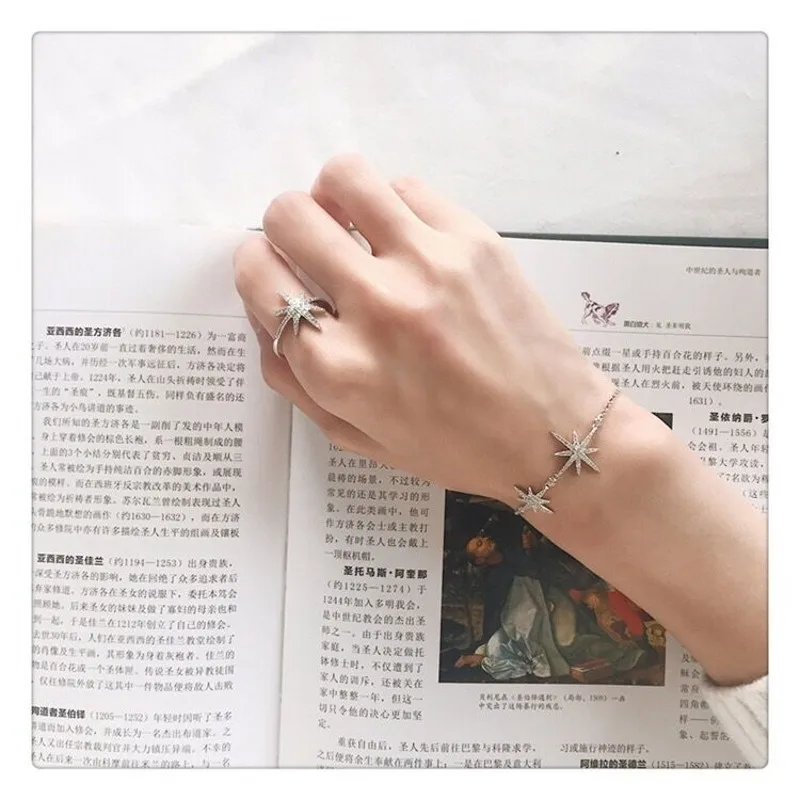 Bracelet Оригинальные звезды 925 пробы Серебряное кольцо на палец Роскошные pave 5a cz обручальные кольца для женщин Коктейль прекрасный подарок для девушек Размер 5-10 - Цвет камня: Bracelet
