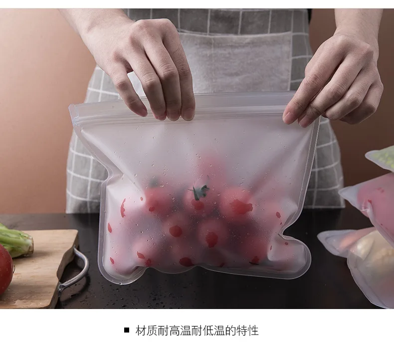 

1Pcs PEVA Silicone Food Storage Bag Containers Reusable Freezer Bag Leakproof Top Ziplock Bags Kitchen Organizer Pouch