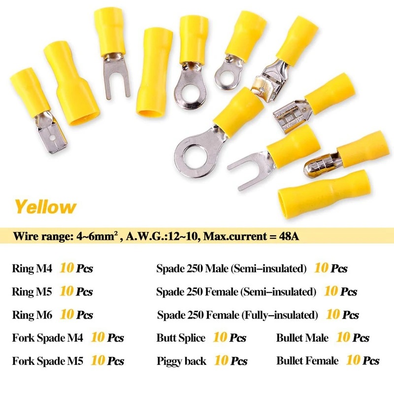 

540Pcs 22-16/16-14/12-10 Gauge Mixed Quick Disconnect Electrical Insulated Butt Spade Fork Ring Solderless Crimp Terminals Conne