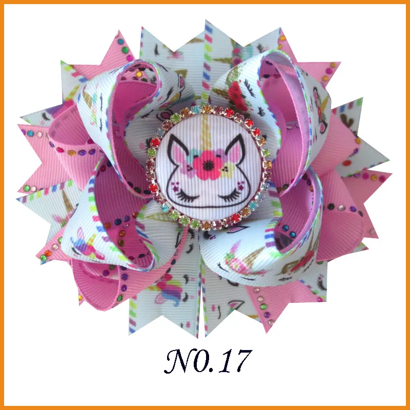 

50 BLESSING Girl 4.5" Unicorn Hair Bow Clip Rhinestone Colorful Princess Baby
