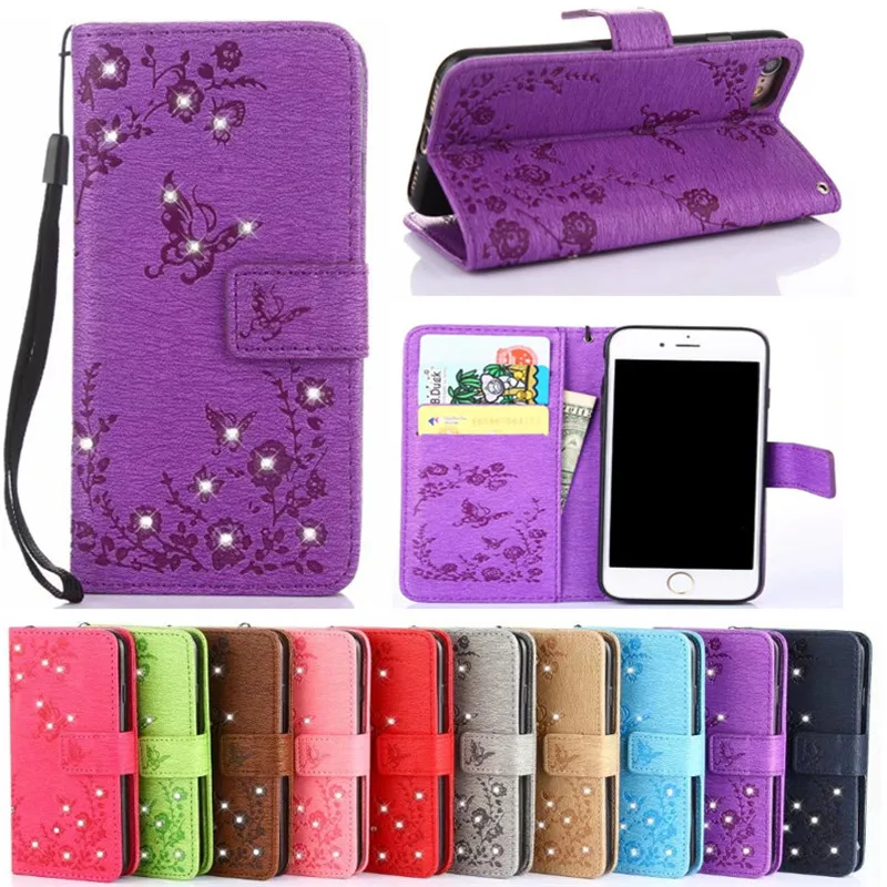 Бабочки со стразами из искусственной кожи с откидной крышкой для samsung Galaxy S8 плюс S7