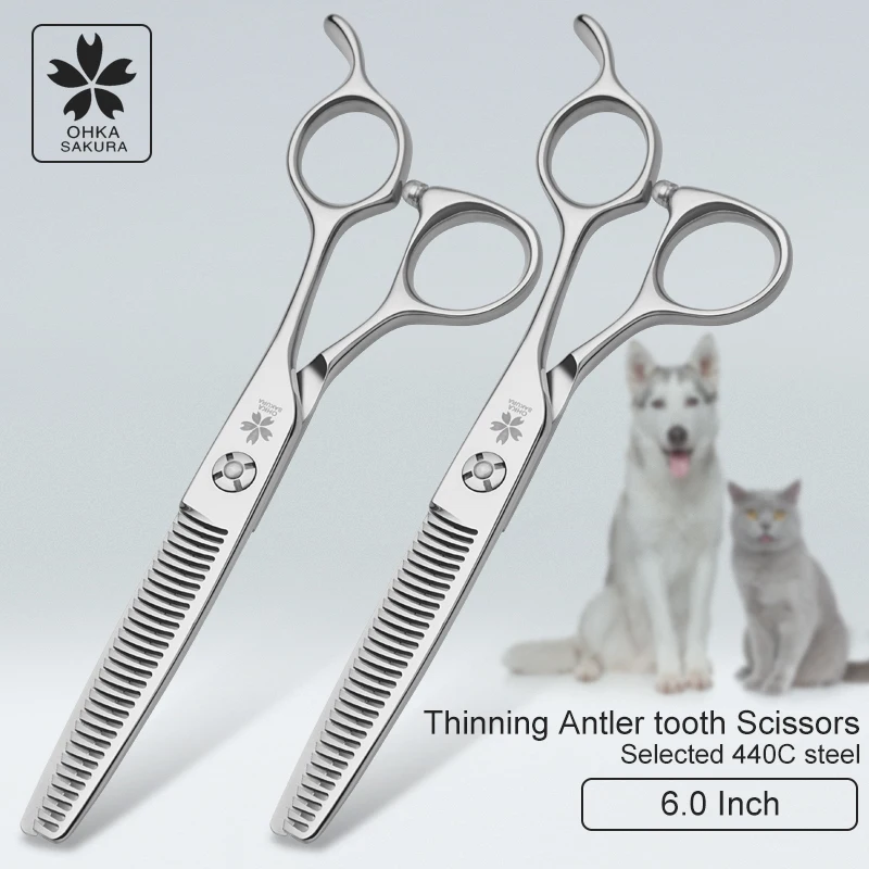 Sakura Pet Scissors Antler Teeth 6.0-inch Teeth Shears Dog Bichon 35% Hair Removal Fine Thinning Shears for Pets