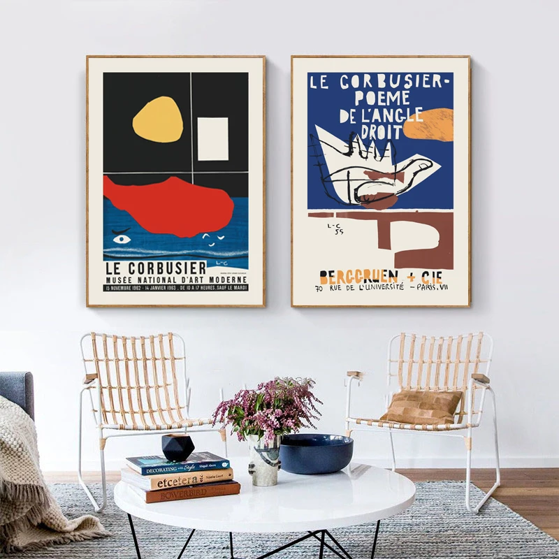 

Le Corbusier Exhibition Poster 1954 French Art Museum Print Cubism Style Mid Century Modern Wall Art Canvas Painting Decor
