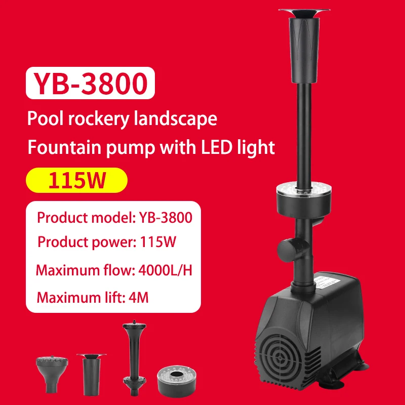 

125w Water Pump Ultra-quiet with Power Cord Waterproof Fountain LED Light for Garden Water Pump Aquarium Fountain Colorful