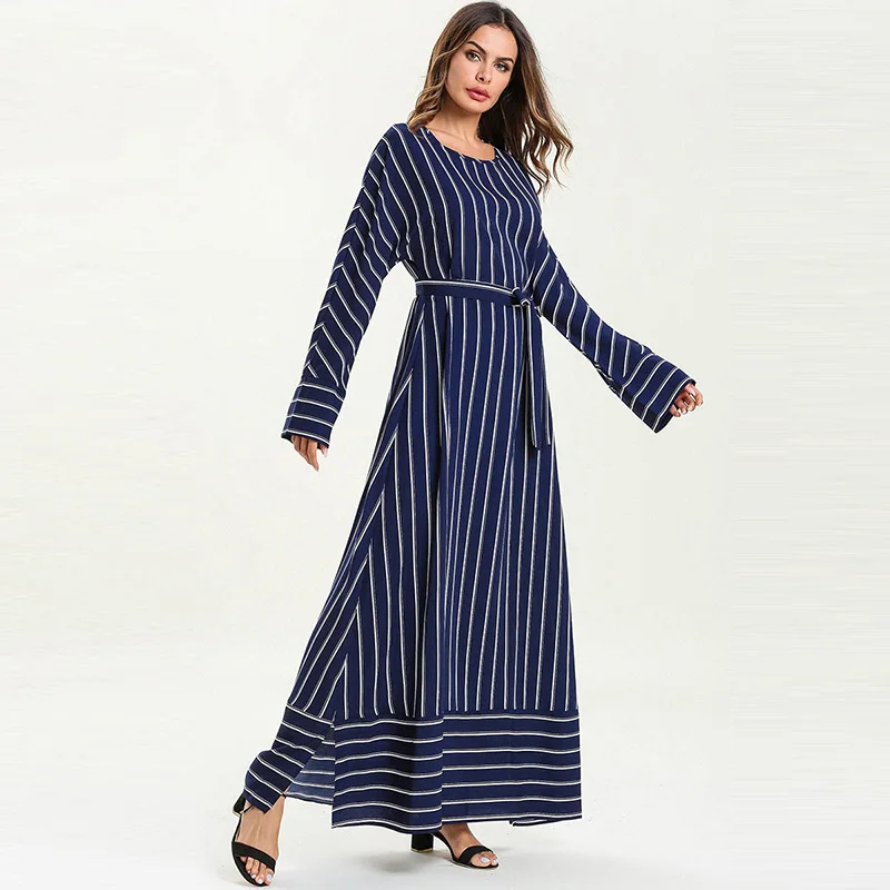 Европейское и американское простое модное Полосатое сшитое традиционное платье