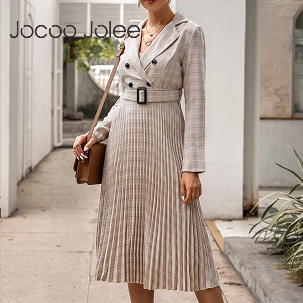 Элегантное офисное женское платье-Блейзер винтажное двубортное платье с поясом