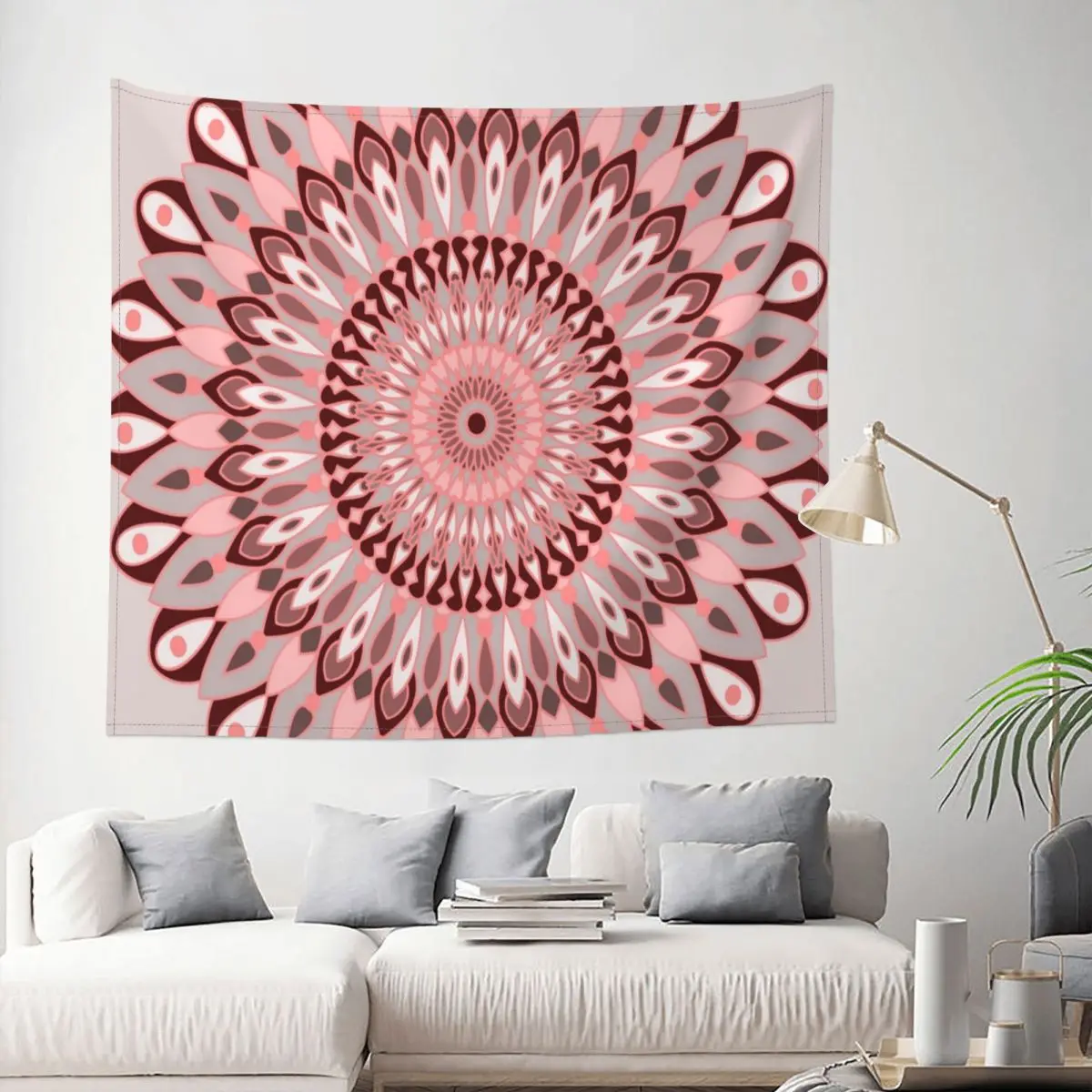 

Pink And Grey Mandala Tapestry Flower Boho Sacred Decoration Wall Room Home Decor Hanging Bedroom Kawaii Cartom Style