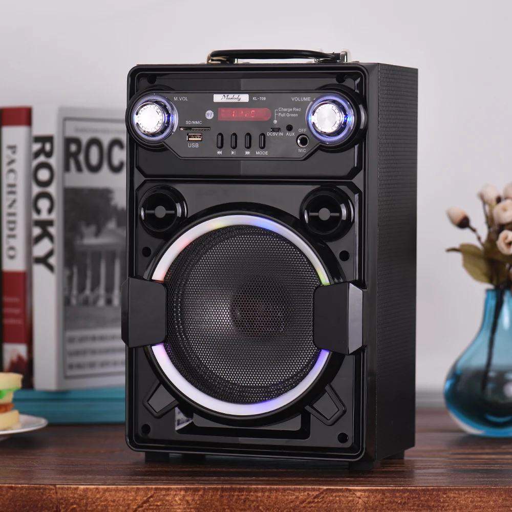 Muslady KL-709 портативный беспроводной BT динамик Красочный Светодиодный светильник Встроенный перезаряжаемый аккумулятор со слотом для карт памяти USB