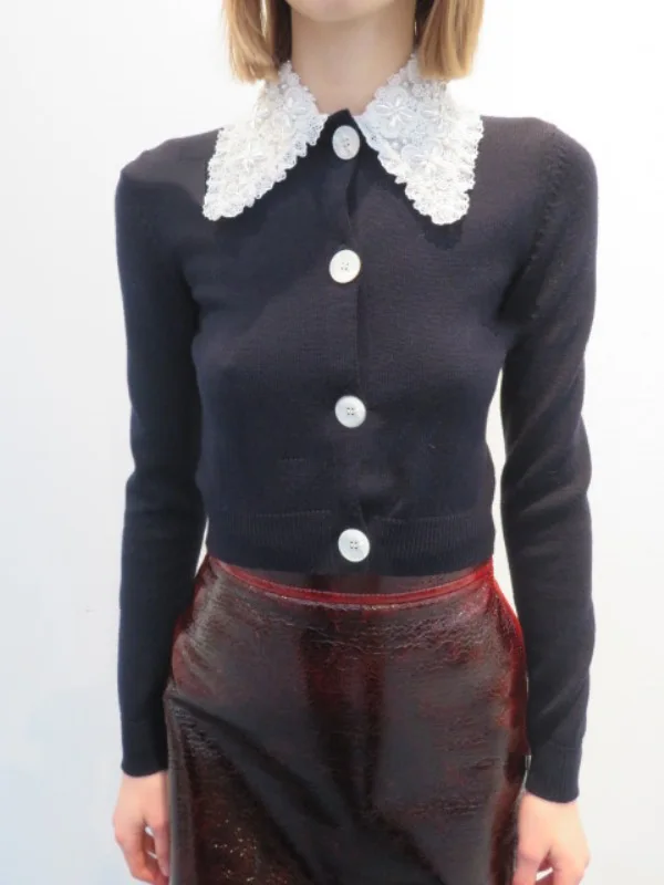 

Autumn 2020 New Lace Doll Collar Sweater Women Top All-match Cardigen H0719