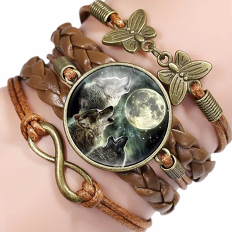 

9 Styles Nebula Handmade Unisex Space Universe Galaxy Leather Wolf Time Gem Wristband Braided Bracelets