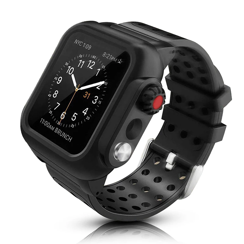 Correa deportiva de silicona para Apple Watch, funda impermeable negra para Iwatch Series 6 SE 5 4 3, 40mm 44mm 42mm