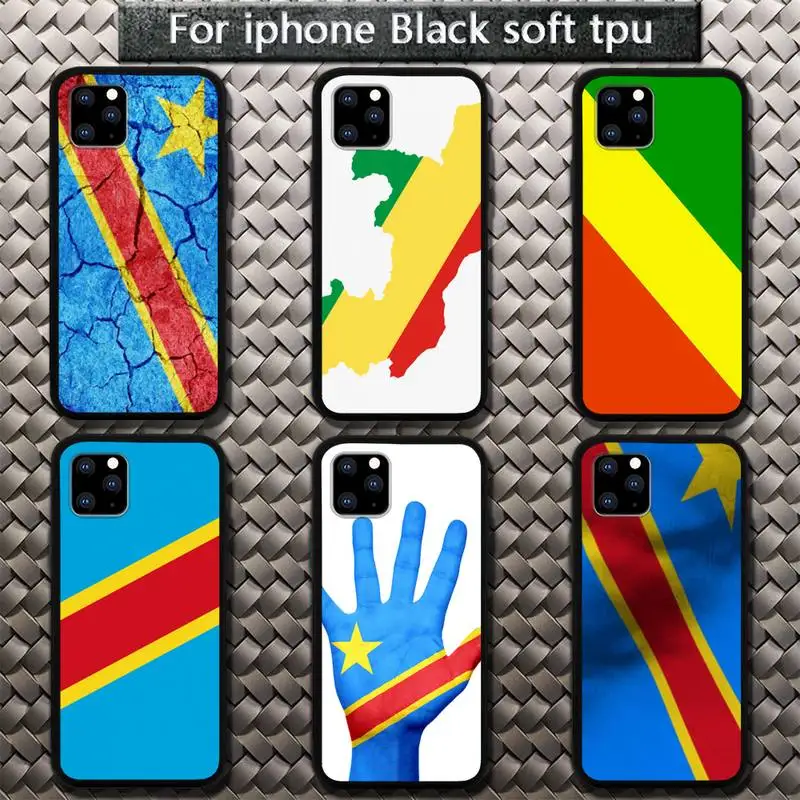 

Congo National Flag Black TPU Soft Phone Case for iphone etui 11 12 13 pro max xr xs x 7 8 6s plus mini Fundas Coque cover