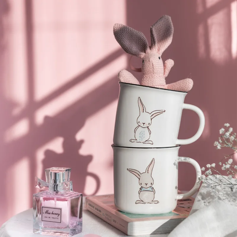 Набор из 2 предметов белая керамическая кружка кофейная с мультяшным Кроликом