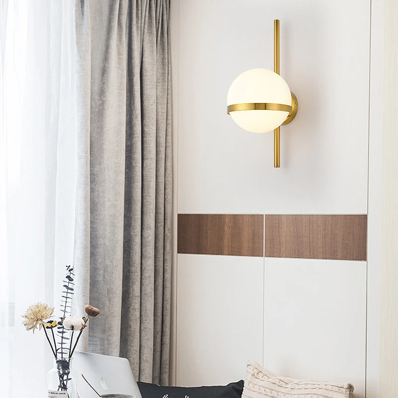 

Nordic Wall Light Modern Creative Glass Wall Lamp sconce Round moon Bedside Lamp Living Room Corridor Wrought Luminaire Lighting
