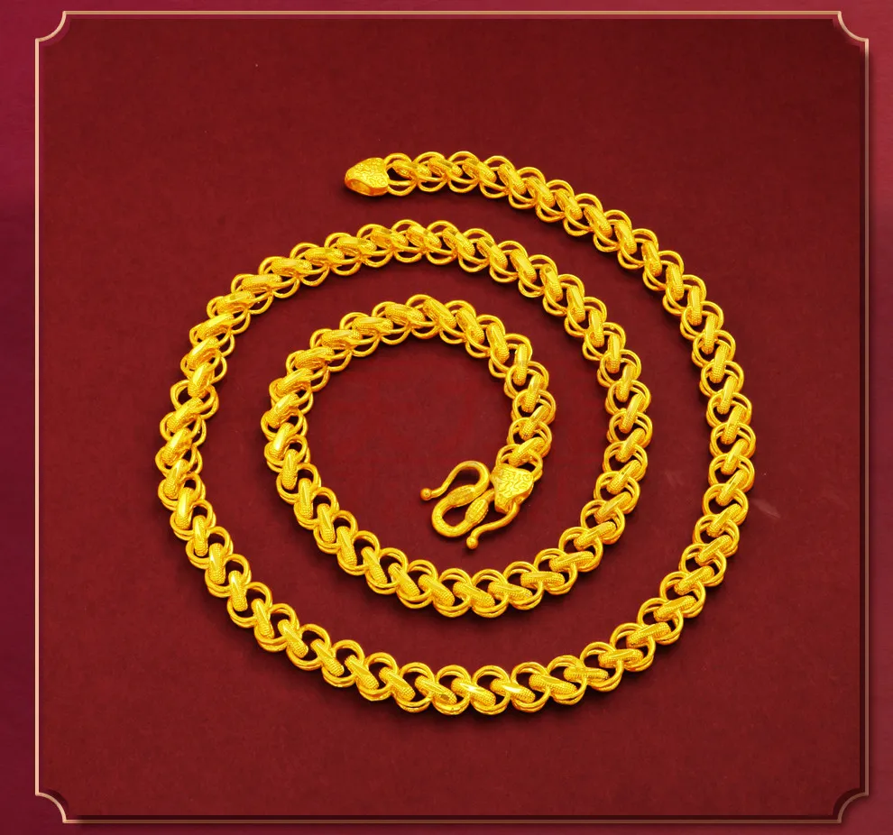 

24K Gold Chain Necklace For Women Men Party Wedding Necklace Jewelry Birthday Gift width 8mm