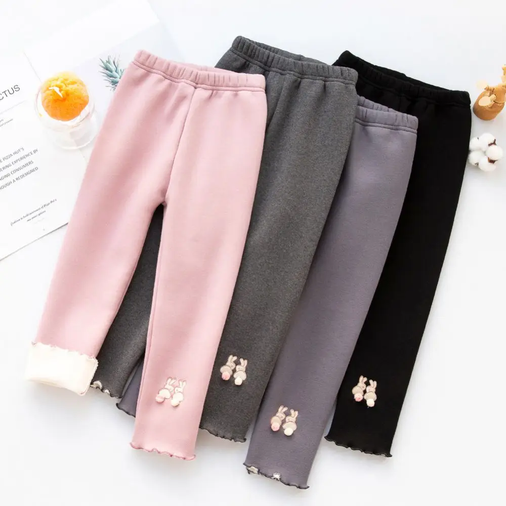 

Зимние Утепленные леггинсы с плюшевой подкладкой для девочек, нижние штаны, Мультяшные детские базовые штаны, флисовые Термолеггинсы, обтя...