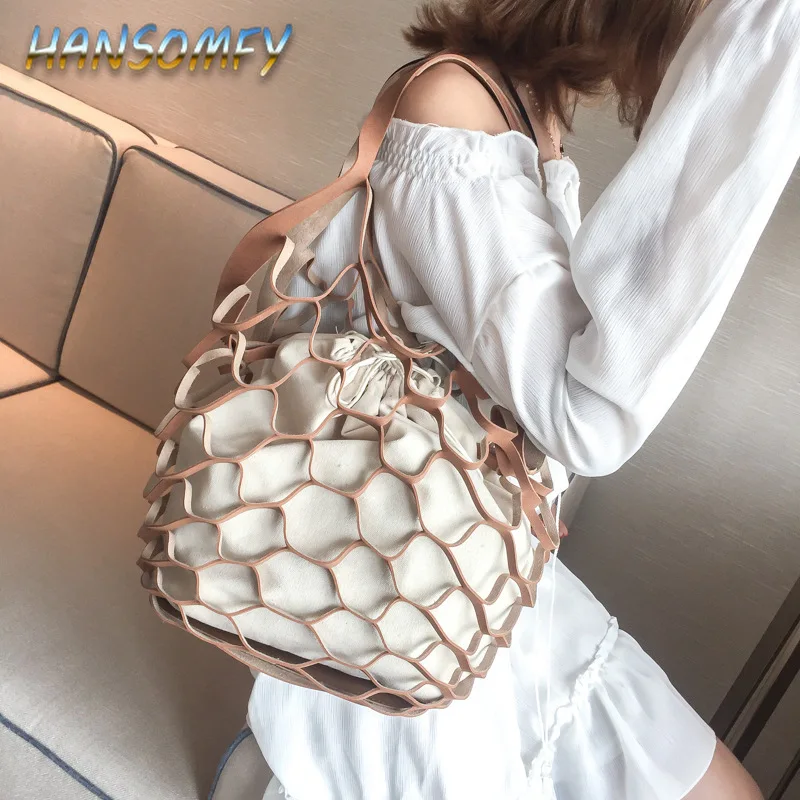 2019 Женская сумка через плечо полая сетчатая сумочка модный шнурок ведро волна