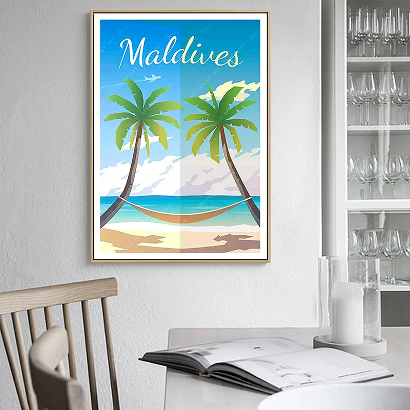 Тропический остров Мальдивы поп арт путешествия холст картины винтажные крафт