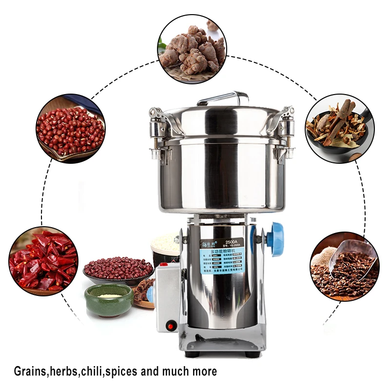 2500G 4100W Grains Spices Hebals Cereals Coffee Dry Food Grinder Mill Grinding Machine Gristmill Home Medicine Flour Crusher