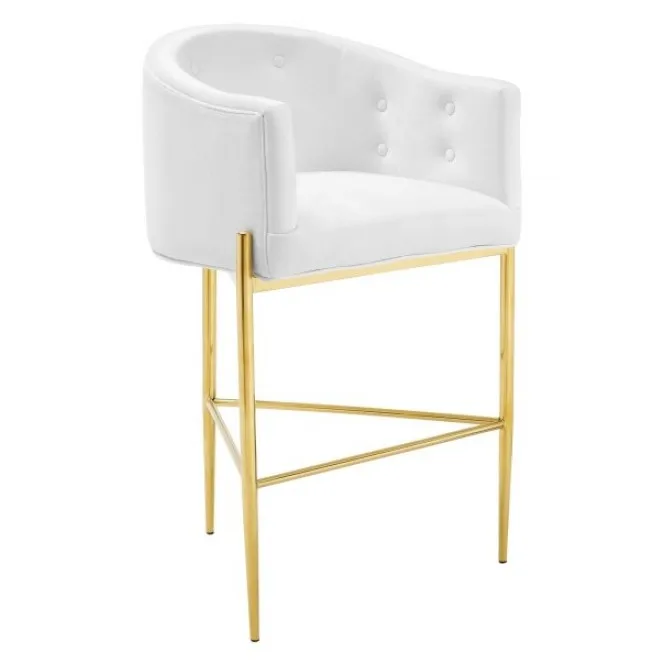 

Silhouette And Updated Club chair Design Blue Button Tufted Velvet Upholstery Gold 3 Legs Curved Counter Or Bar Stool