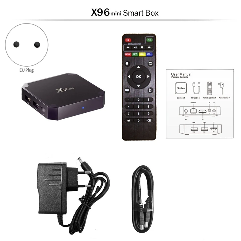 X96 Mini Smart TV Set Top Box Wifi 2G/16G Support Iptv with Tv M3U Enigma2 PC Linux EU Plug | Электроника