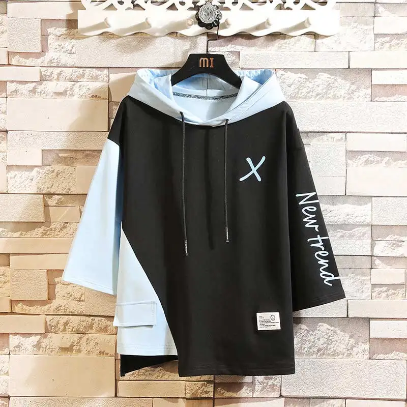

Men's Long Sleeve Hoodie Fitted Sweatshirt Fake Two Mens Casual Hooded Sportswear Men Spring Comfortable Hoodie Oversize 7XL