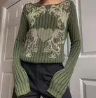 Женский трикотажный свитер с длинным рукавом, Повседневный пуловер с винтажным принтом, Осень-зима Y2k