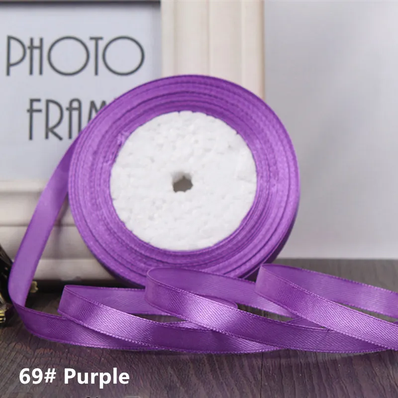 69 purple 25 ярдов/рулон 6 мм 10 мм 15 мм 20 мм 25 мм 40 мм 50 мм шелковая атласная лента ручной работы бант для рукоделия рождественские подарки принадлежности для упаковки - Цвет: 69 purple