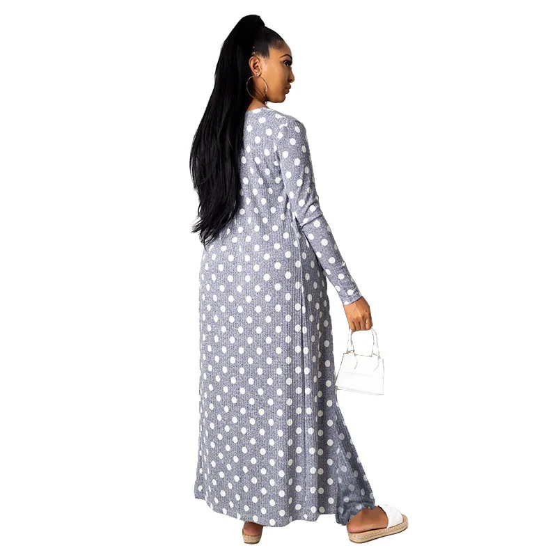 

Women's Polka Dot Print Set Spaghetti Strap Wide Leg Jumpsuit + Full Sleeve Maxi Open Stitch Autumn Winter High Elastic Rib Suit
