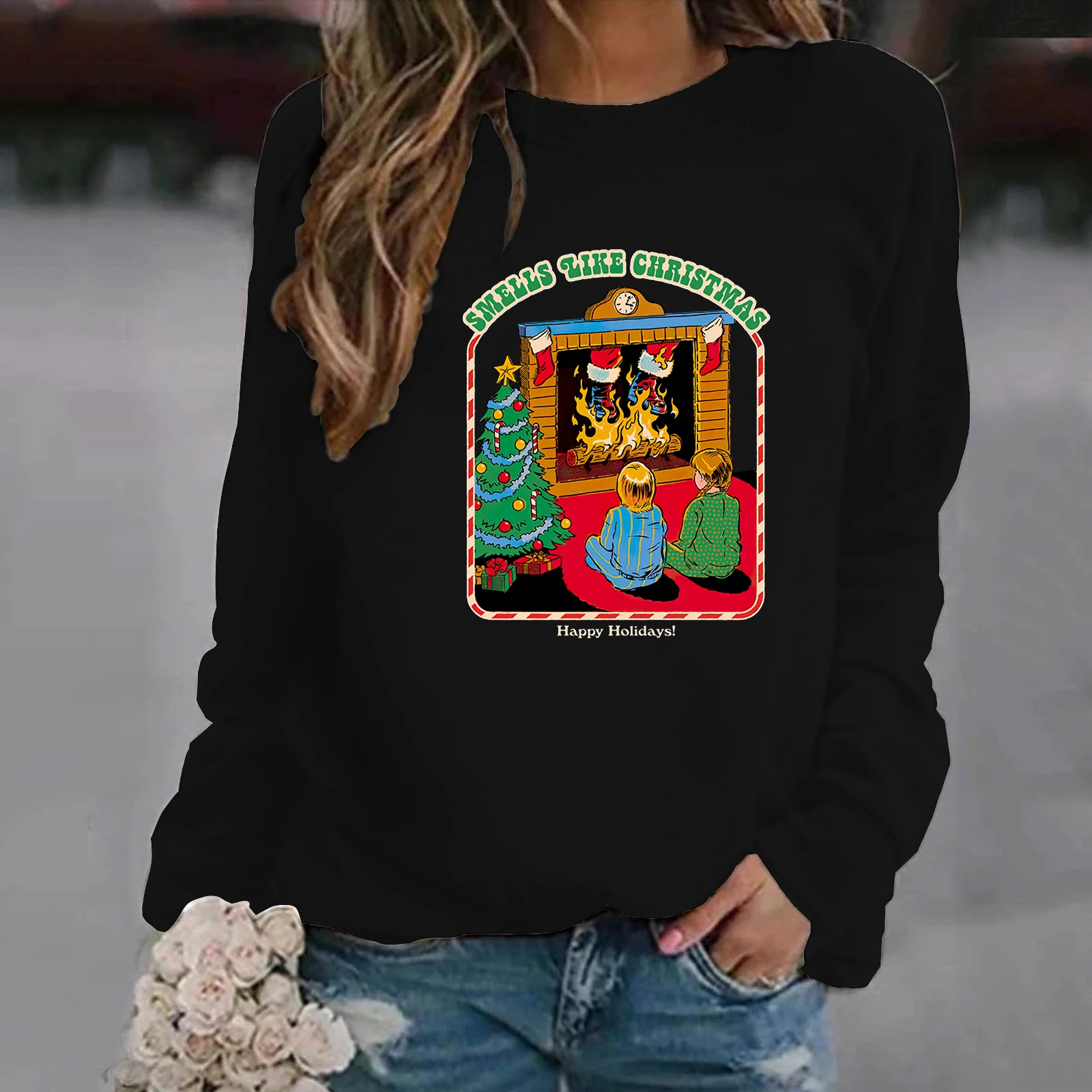 

Худи с длинным рукавом и круглым вырезом