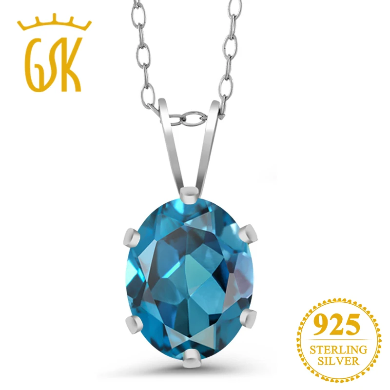 Ожерелье с подвеской GemStoneKing 1 30 карат Овальный Натуральный топаз голубой из