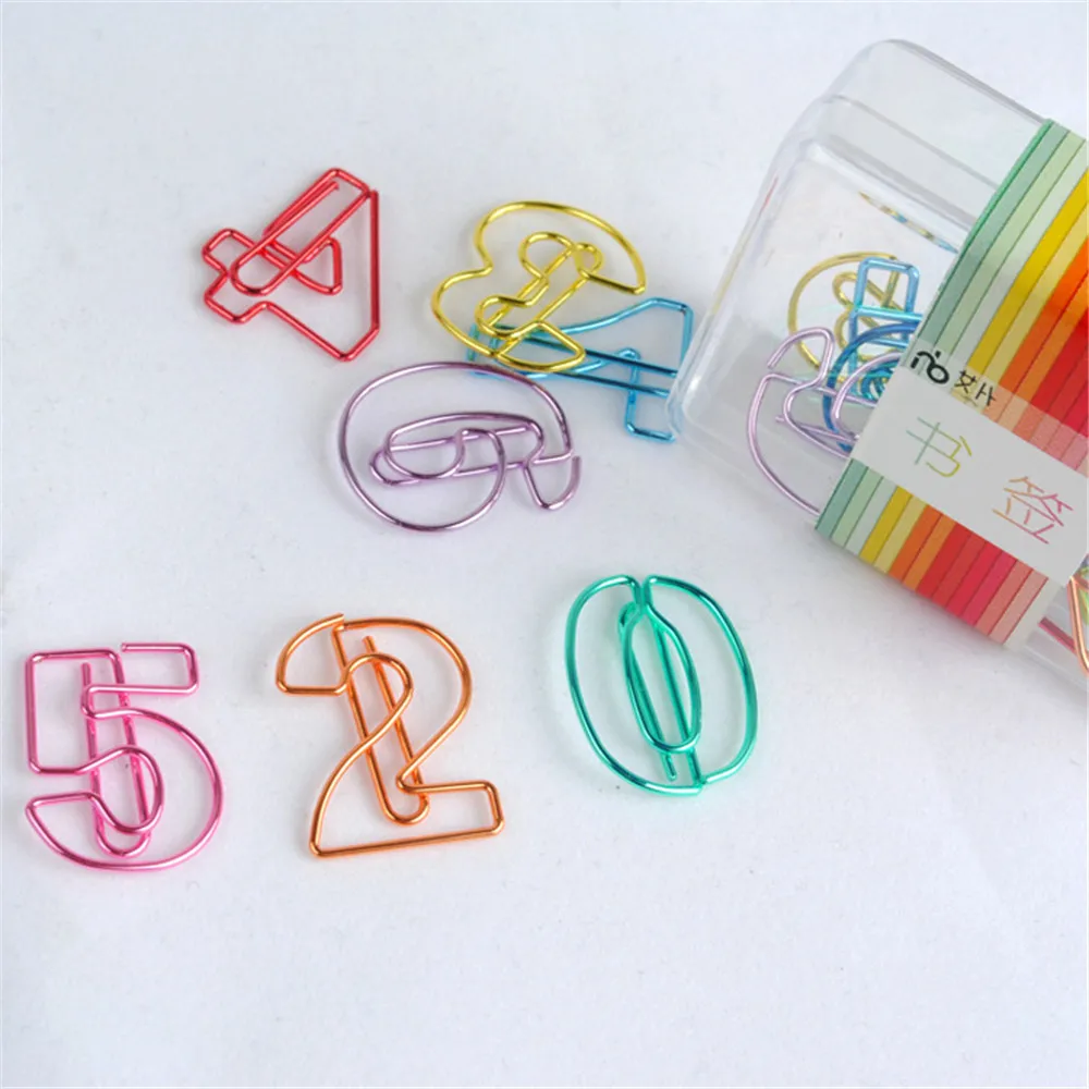 

10pcs Number Shape Paper Clips Escolar Bookmarks Photo Memo Ticket Clip Stationery School Supplies Map Clips
