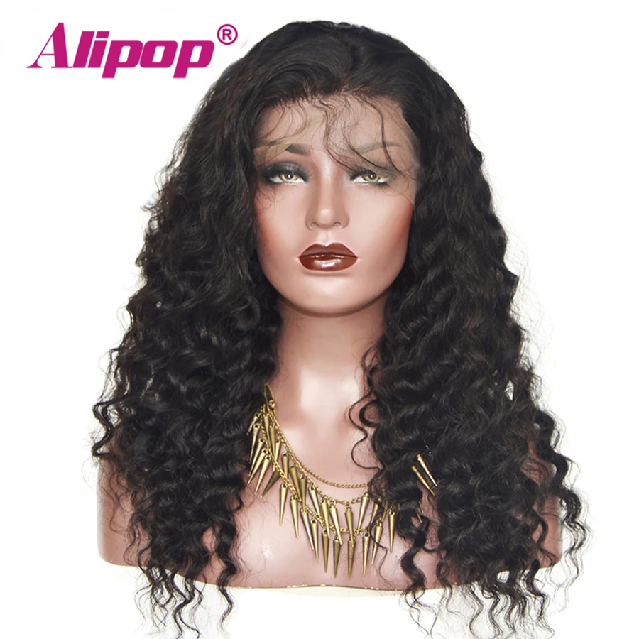 180% Плотность ALIPOP глубокая волна 360 кружева фронта al парик с волосами младенца бразильские кружева передние человеческие волосы парики Remy человеческие волосы