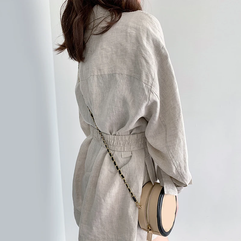 

WICCON Loose Fit Linen Button Split Joint Big Size Jacket New Lapel Long Sleeve Women Coat Fashion Tide Spring 2021