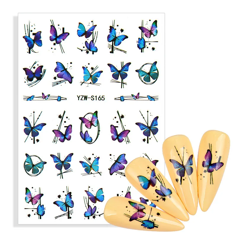 

3D Nail Art Stickers Blue Butterfly Pattern Self-adhensive Stickers Decal DIY Manicuring Geometry Flower Floral Decoration