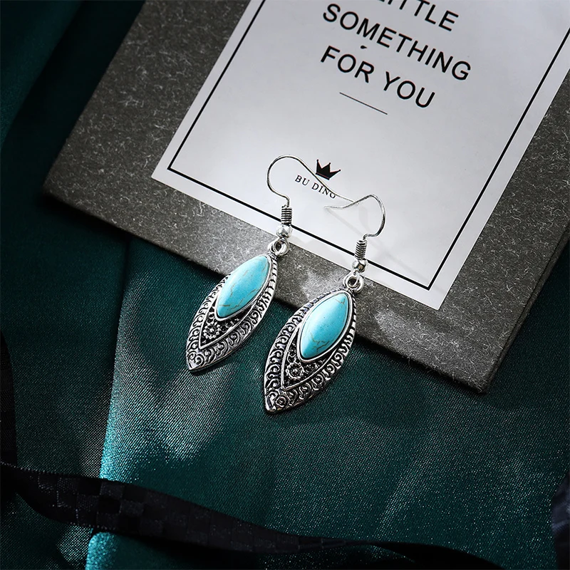 Женские винтажные серьги с этническим длинным узором из натурального голубой