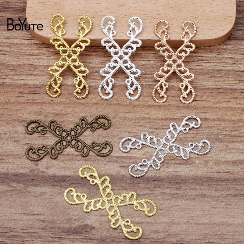 

BoYuTe (50 Pieces/Lot) 20*40MM Metal Brass Filigree Flower Materials Diy Hand Made Jewelry Findings Components