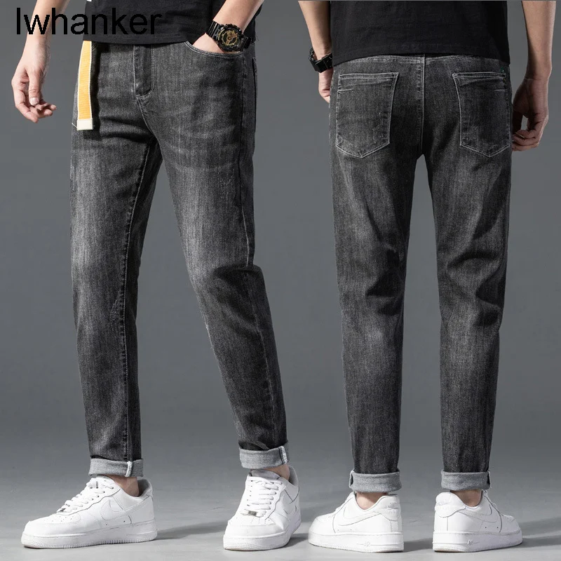 

Летние облегающие Капри для отдыха, новые свободные прямые брюки, использованные эластичные мужские джинсы