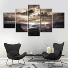 Холст, молния, облака, пейзаж, плакаты, HD печать, 5 панелей, дикие природные картины, настенная живопись для гостиной, домашний декор