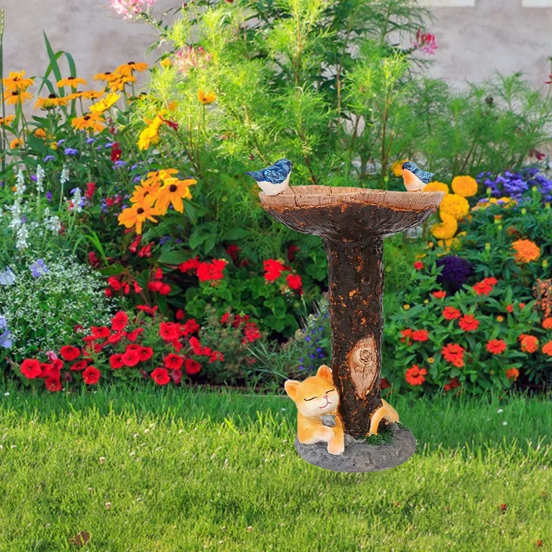 

Outdoor Bird Bath Bowl Resin Pedestal Decoration For Yard Garden Cat Base Feeder Wonderful Outside Decor Best Gift