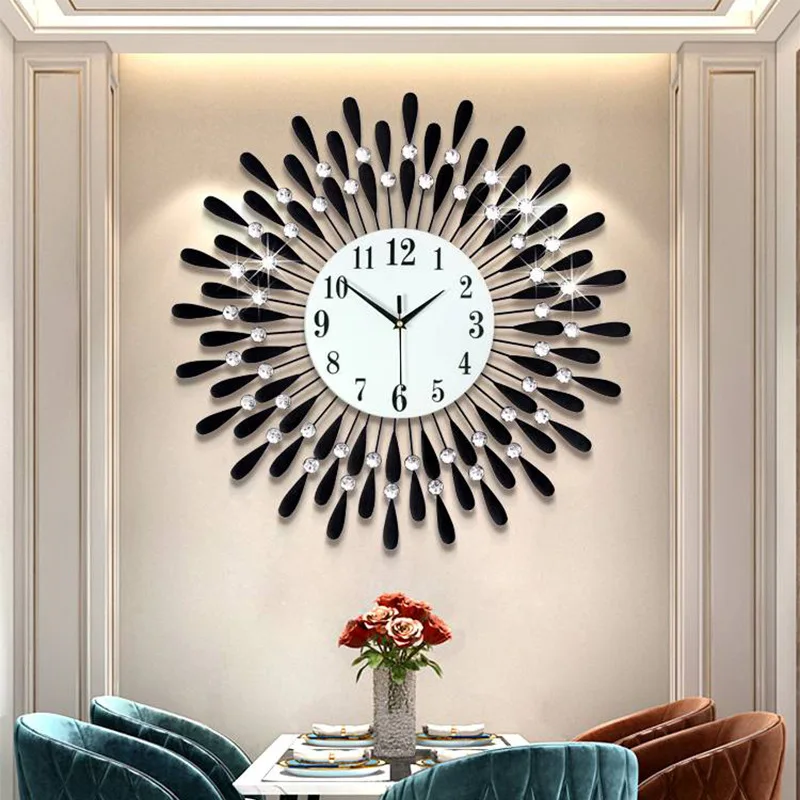 

Современные бесшумные настенные часы с кристаллами и солнцем, 38x38 см, новинка 2021, украшение для гостиной, офиса, дома