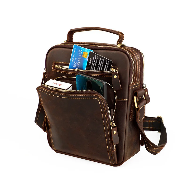 

Сумка кросс-боди мужская из натуральной кожи, маленький саквояж на плечо с клапаном, повседневная офисная сумка-мессенджер, модный чемоданчик кросс-боди