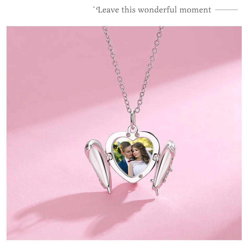 Love Heart Charm Open Angel Wings Custom Photo Beads fit Necklace Pendant Couple Personalized Charms 925 Sterling Silver Jewelry | Украшения