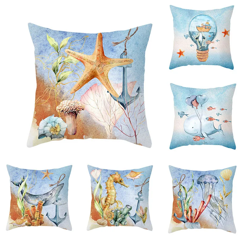 

Pillowcase Polyestry Peach Skin Ocean Theme Cushion Cover Decoration Room Sofa Chair Car Seat Child Gift Friend Bedroom 45*45cm