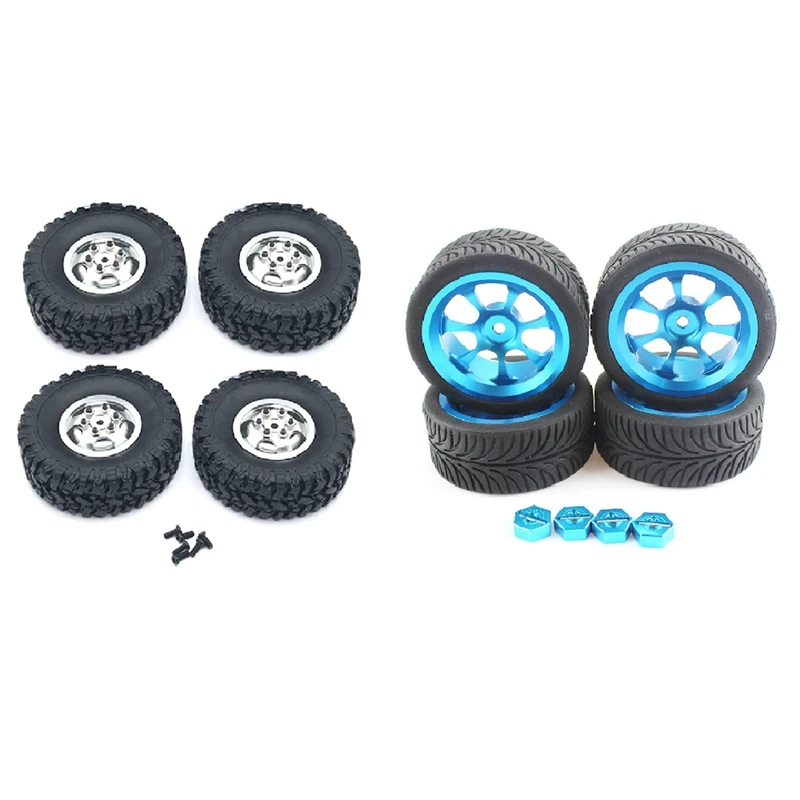 

2 комплекта радиоуправляемых автомобильных запчастей: 1 комплект металлических колесных ободов, шин с адаптером 12 мм и 1 комплект металличес...