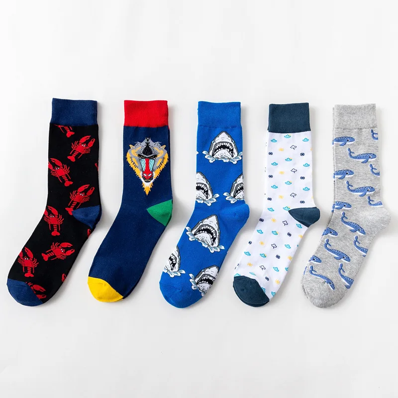 

Socks Men New Colorful Trend Sports Cartoon Whale Shark Crew Casual Cotton Harajuku Skateboard Fashion Cycling Funny Sock Male