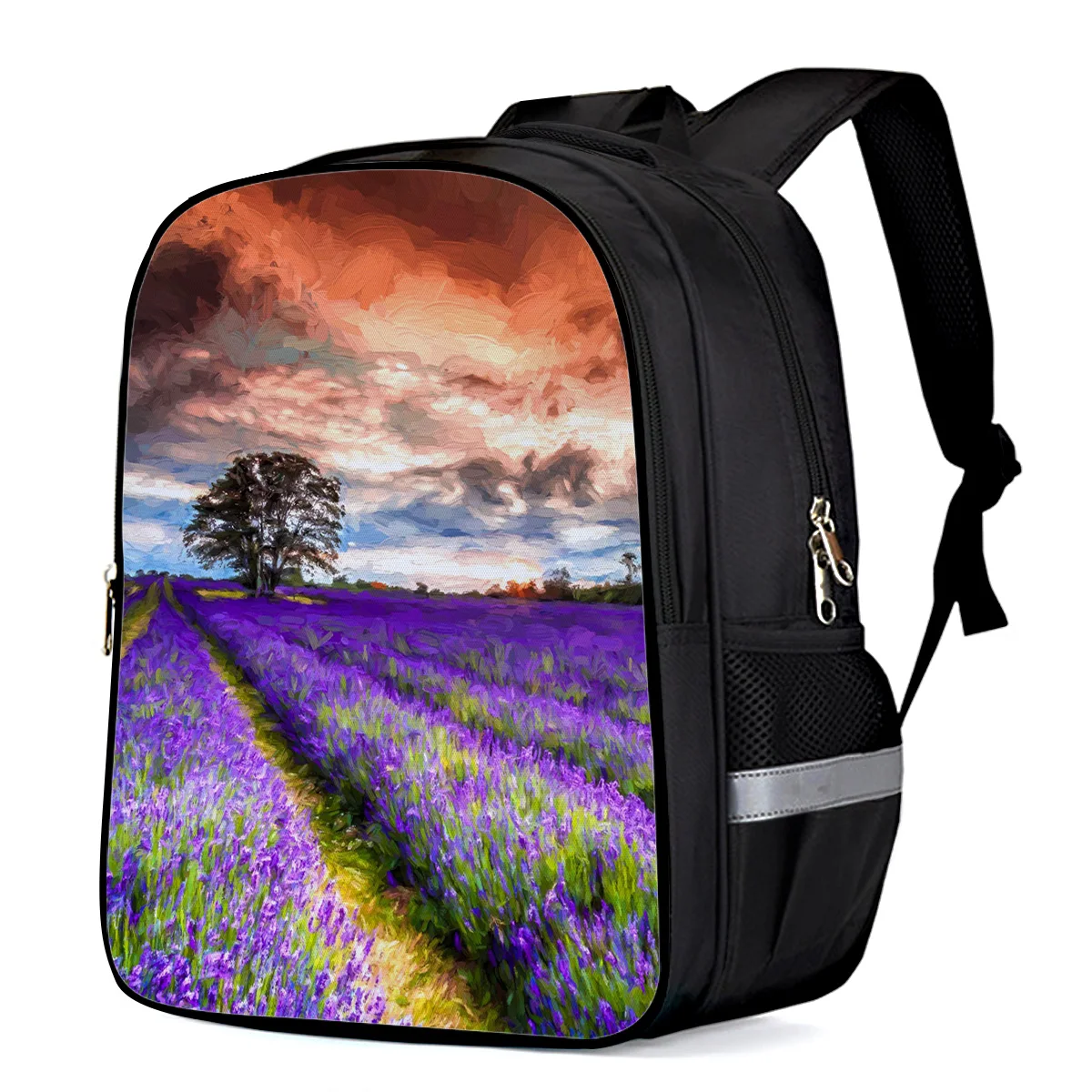 Oil Painting Style Lavender Field Laptop Backpacks School Bag Child Book Sports Bags Bottle Side Pockets Student | Багаж и сумки
